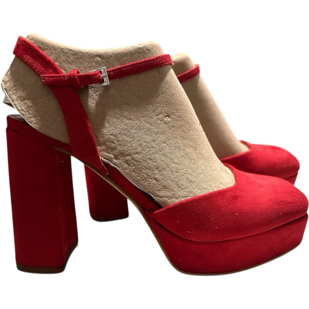 Marc Fisher Womens Nazira Platform Pump Red Suede Square Toe Chunky Sole Sz 6M